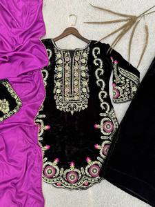 Vintage Velvet <b>Top</b>-Farshi Salwar and Dupatta Set for Women Party Ready Fully Stitched - Product Image 5