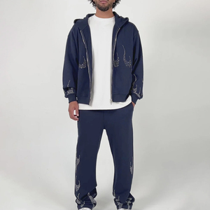 Chándal de Forro Polar con Pedrería Ligero y Logotipo Personalizado de Primera Calidad, 100% Algodón, Ropa Casual de Invierno para Hombre y Mujer - Product Image 5