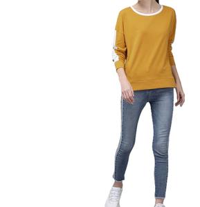 Camiseta corta de calidad superior con logotipo personalizado para mujer, camiseta ligera informal en blanco para mujer, camiseta de manga larga con cuello redondo de Color amarillo - Product Image 6