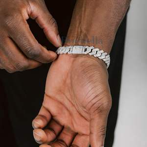 12mm 14K White Gold 925 <b>Sterling</b> <b>Silver</b> VVS Moissanite Brilliant Cut Iced Cuban Link <b>Bracelet</b> <b>Men</b> Customizable Design Hip Hop - Product Image 2