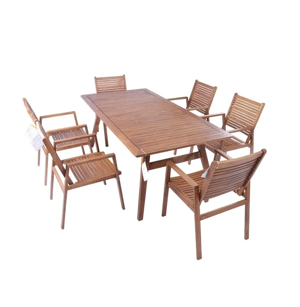 Competitive price Perfect Design Wooden Set with 1pc table and 6pcs Lenshan Chairs 100% Origin Acacia Wood Outdoor Furniture Set