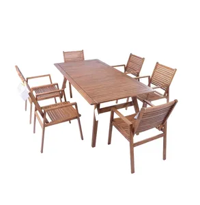 Competitive Price Perfect Design Wooden Set With 1pc Table And 6pcs Lenshan Chairs 100% Origin Acacia Wood Outdoor Furniture Set