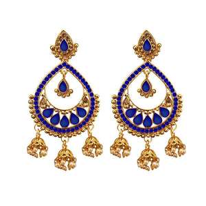 Kriaa Blue Austrian Stone <b>Fine</b> <b>Dangle</b> <b>Earrings</b> with Gold Plating 1312909B Dangler Model - Product Image 1