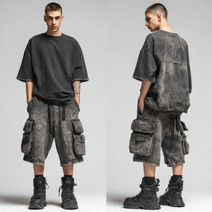 Pantalones Cortos Cargo de Hombre Estilo Urbano con Lavado Ácido, Holgados, Tipo Jogger, Talle Alto, Cierre con Cordón, Poliéster/Algodón - Product Image 2