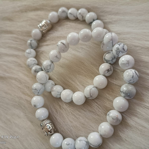 Natural Howlite 8mm Bead <b>Bracelet</b> with Buddha Charm Crystal Healing <b>Stretch</b> <b>Bracelet</b> Meditation Jewelry Wholesale - Product Image 1