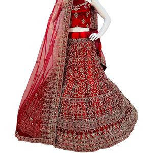 Stile indiano & pakistano pesante specchio Jharkan ricamo Lehenga Choli tessuto netto abiti da sposa per adulti - Product Image 3