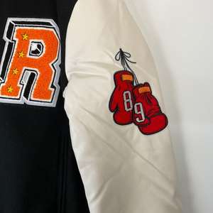 Blouson universitaire en laine personnalisé pour homme, col montant, broderie chenille, lettrage frontal, streetwear, coupe-vent hiver - Product Image 5