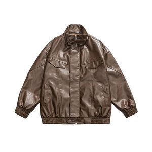 เท็กซ์เลรา TX-607 เสื้อแจ็คเก็ตหนังแท้สำหรับผู้ชายและผู้หญิง แฟชั่นฤดูใบไม้ผลิและฤดูใบไม้ร่วง มีฮู้ด คอตั้ง โลโก้ด้านหน้า ทรงหลวม สไตล์ฮิปฮอป - Product Image 1