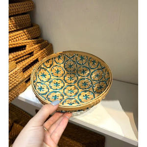 Panier en bambou tissé à la main avec motif floral 20 cm Panier décoratif pour la maison et les fruits - Product Image 5