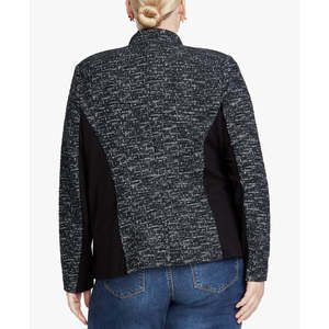 Rachel Roy Women's Trendy Open Front Plaid <b>Jacket</b> in Black Winter Coat with <b>Fur</b> Decoration Size XL Polyester Filled Dyed - Product Image 2