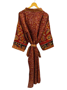 Pure soie Sari Kimono léger Vintage Sari Robe doux plage Robe de soirée indien à la main Kimono en soie - Product Image 3