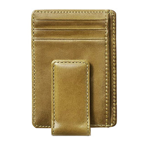 Portefeuille RFID en or massif unisexe, sac messager fin, vintage, pince à billets ouverte, portable, tendance, cuir véritable, bio - Product Image 6