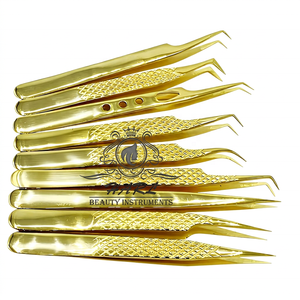 All Gold Finish Eyelash Extension Tweezer Set Customize Tweezers For Eyelash Extension lash tweezers fiber tip Eyelashes <b>Tools</b> - Product Image 3