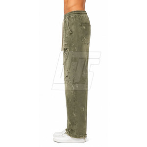 Fashion Distressed Pants <b>Men</b> Ripped Washed <b>Trousers</b> <b>Drawstring</b> Waist Relaxed Cotton Streetwear Casual Everyday Bottoms - Product Image 5