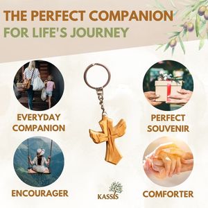 Handmade Eco-Friendly Olive Wood Light Cross Angel Keychain Christian Religious Gift <b>Key</b> <b>Ring</b> Made in Bethlehem - Product Image 6