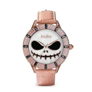 Montre à quartz Jeulia Magic at Midnight Skull Design avec cadran en nacre et bracelet en cuir rose - Product Image 1