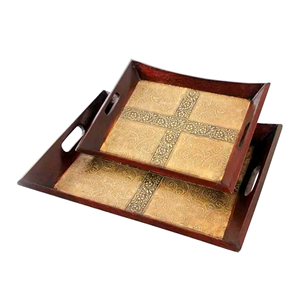 Juego de 2 bandejas de madera rectangulares para vajilla con asas recortadas estilo americano Royal Luxuries bandeja/plato de madera para servir - Product Image 5