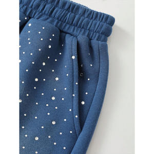 Short personnalisé en strass bleu délavé pour hommes Streetwear d'été Short de survêtement en coton doux avec cordon de serrage Hip Hop Gym Cordon de serrage plat - Product Image 3