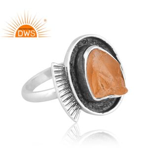 แหวนซิทรีนอัญมณีซิทรินธรรมชาติสีเงินสเตอร์ลิงออกซิไดซ์ - Product Image 2