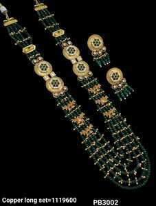 Haute Premium Collection ronde Kundan pierre et cristal travail cuivre perle travail Long Malla bijoux avec ensemble de boucles d'oreilles pour les femmes - Product Image 4