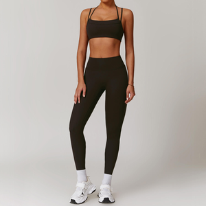 Leggings de gymnastique taille haute pour femmes ensemble de 2 pièces en gros personnalisable respirant vêtements de sport printemps amovible Pad veste Scunch - Product Image 5