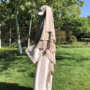 Haute qualité Thobe / Thawb modeste femmes musulmanes Niqab Hijab tête cravate dos prière longue 3 couches Khimar printemps respirant - Product Image 5