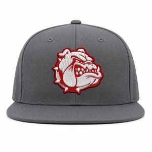 Gray 5-Panel <b>Snap</b> Back <b>Cap</b> with Red and White Embroidered Animal Logo Front Panel Hip Hop Sporty Casual Unisex Adult Hat - Product Image 1