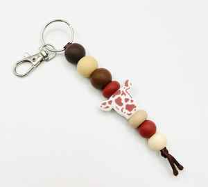 Porte-clés fait main avec perles en bois et anneau en acier inoxydable | Porte-clés coloré en perles de bois et acier inoxydable | VRNQ - Product Image 3