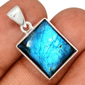 Hip Hop Labradorite Jewelry Thick Big Chain Gold Necklace Jewelry Women Sterling Silver Pendant