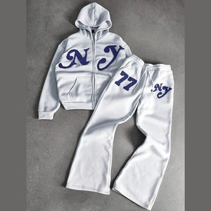 ชุดเซ็ตเสื้อฮู้ดดี้และกางเกงวอร์มผู้ชายสไตล์ลำลอง ผ้าฝ้าย 100% ระบายอากาศดี แต่งลายปัก แอพพลิเค และลายฟอกสี - Product Image 3