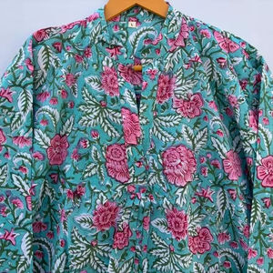 เสื้อคลุมยาวพิมพ์ลายแบบอินเดียสำหรับผู้หญิงชุดยาวคลุมเข่าสำหรับใส่ไปงานปาร์ตี้ทำด้วยมือผ้าฝ้ายสไตล์พื้นเมืองสำหรับฤดูร้อน - Product Image 1