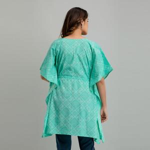 Vestido Kaftan de Algodón con Estampado Bandhani Azul Claro, Talla XS, para Damas de Oficina, Ropa Casual Moderna de Boutique ODM (SHKUP1235) - Product Image 2