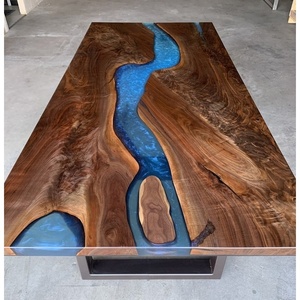 Nouveau design de table à manger en noyer avec rivière époxy transparente belle maison décorative salon table à manger haut - Product Image 6