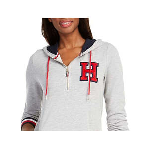 Felpa con cappuccio ampia da donna Tommy Hilfiger grigia taglia L con dettagli a contrasto – Elemento di moda - Product Image 2