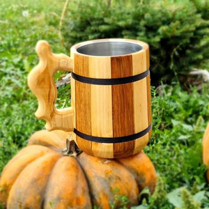 Tasse en acier inoxydable de chope de bière en bois à l'ancienne de 20 oz faite à la main d'Inde - Product Image 3