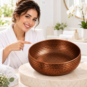 Bol à pédicure rond artisanal en cuivre martelé antique NJ, bassin portable pour bain de pieds, spa pour usage domestique et professionnel - Product Image 6