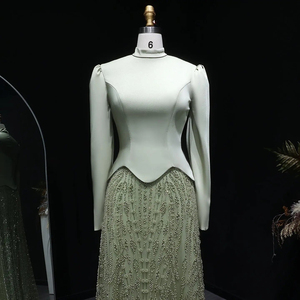 Robes de soirée sirène en satin vert musulman à manches longues avec cristaux Jancember LSZ613 - Product Image 5