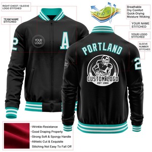Blouson aviateur personnalisé noir blanc-aqua varsity letterman veste à glissière streetwear coupe-vent veste universitaire vintage pour hommes - Product Image 2