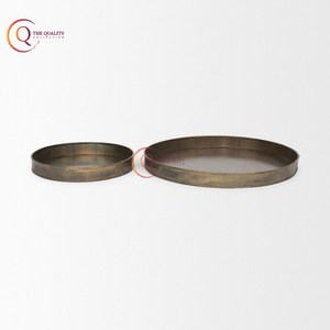 Bandeja galvanizada de aspecto elegante de diseñador con forma redonda recubierta de polvo de Color marrón, suministros de vajilla chapados brillantes hechos a mano - Product Image 2