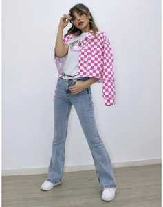 กางเกงยีนส์ขาตรงเอวสูงสำหรับผู้หญิง, กางเกงยีนส์ขาตรงเอวสูงสไตล์ยุโรปทรงหลวมกระเป๋าผ้าฝ้ายซักมีรู - Product Image 2