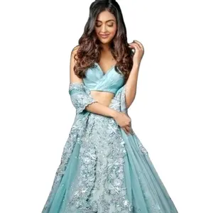 Оригинальный дизайнер, синее тяжелое индийское свадебное платье, новый модный стиль, свадебное платье lehenda, производство в Индии, производство в Индии