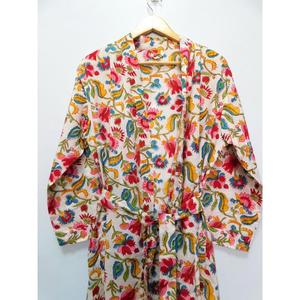 Peignoir en coton long maillot de bain imprimé en bloc long kimono chemise de nuit vêtements de plage vêtements de nuit doux peignoir à fleurs fabricant en gros - Product Image 4