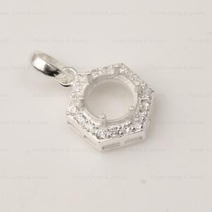 Pendentif de charme semi-monté hexagonal en argent pur 925 de haute qualité, 8 mm, serti de zircon CZ de 1,80 mm, composants de bijoux DIY - Product Image 6