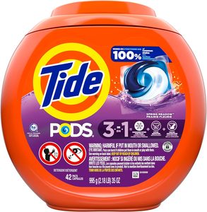 Cápsulas de detergente para ropa Tide PODS, quitamanchas 3 en 1, eliminador de olores, protector de color, 42 unidades, compatible con HE, aroma Spring Meadow - Product Image 1