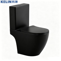 WC deux pièces noir mat Tornado Flush avec cuvette ronde en céramique et abattant à fermeture douce, sanitaires CE pour salle de bain