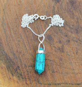Collier pendentif en turquoise, argent sterling 925, bijoux faits à la main, pierre précieuse naturelle, collier en argent, cadeau - Product Image 1