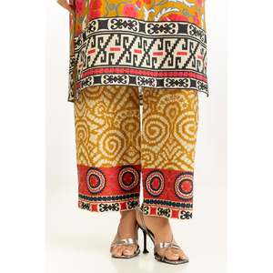 ชุดเซ็ตสองชิ้นลายพิมพ์สไตล์โบฮีเมียนสำหรับผู้หญิง ผ้าแคมบริกสีสนิม เหมาะสำหรับฤดูใบไม้ผลิ/ฤดูร้อน ไซส์ XS - Product Image 3