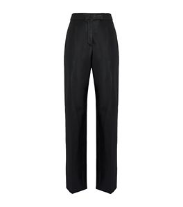 Pantalon en cuir ajusté ample personnalisé unisexe Design de mode taille moyenne couleur noire unie coupe droite pour les femmes pour l'hiver - Product Image 1