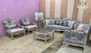 Ensemble de meubles de salon classique aspect argenté, finition métallique, meubles de salon baroque finition argentée, canapé 7 places - Product Image 4