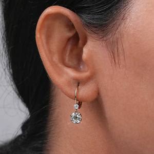 Diamante cultivado en laboratorio Tendencia 10K Diamante genuino sólido Dos piedras Pendientes colgantes de corte redondo europeo antiguo con certificado - Product Image 3